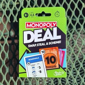 🃏Hasbro Monopoly Deal Card Game - Lime Green Box with Blue & Orange Accents